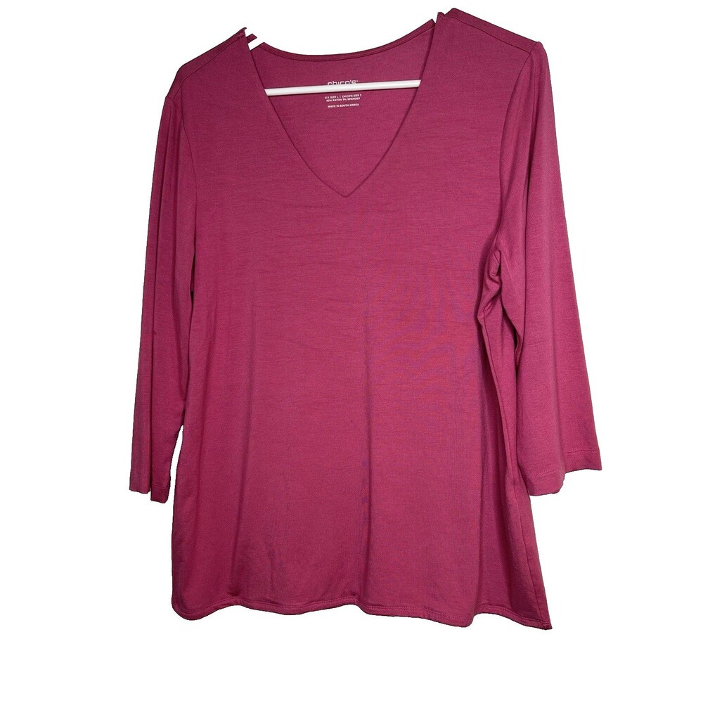 Chicos Zinnia Pink Short Sleeve Layering Knit Top Blouse sz 2 / L (15)